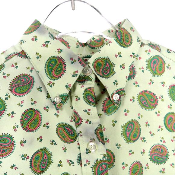 Alexander's 1970s Vintage Green Paisley Retro Button Down Blouse Medium - Picture 6 of 7